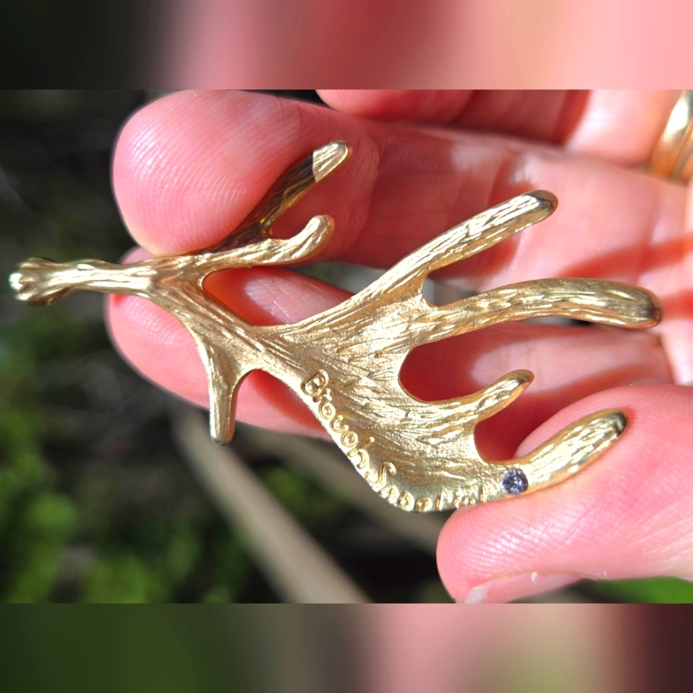 Gold Handmade Moose Antler Hair Pin With Gemstone By Brovoh Sndorinr